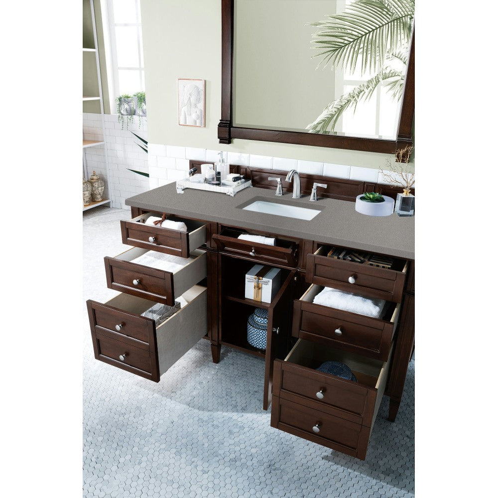 Brittany 60" Burnished Mahogany Single Vanity w/ 3 CM Gray Expo Quartz Top