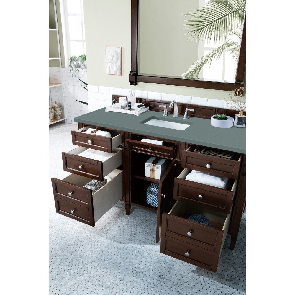 Brittany 60" Burnished Mahogany Single Vanity w/ 3 CM Cala Blue Quartz Top