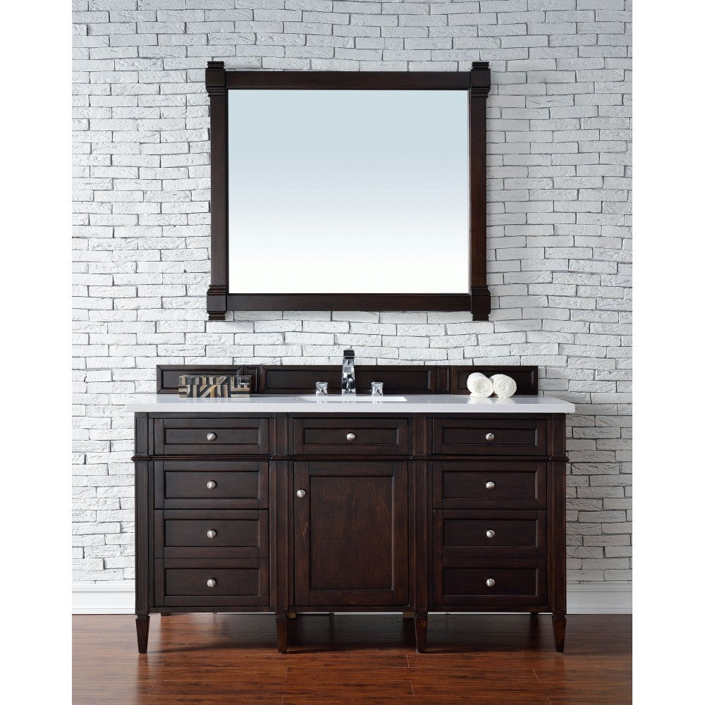 Brittany 60" Burnished Mahogany Single Vanity w/ 3 CM Classic White Quartz Top