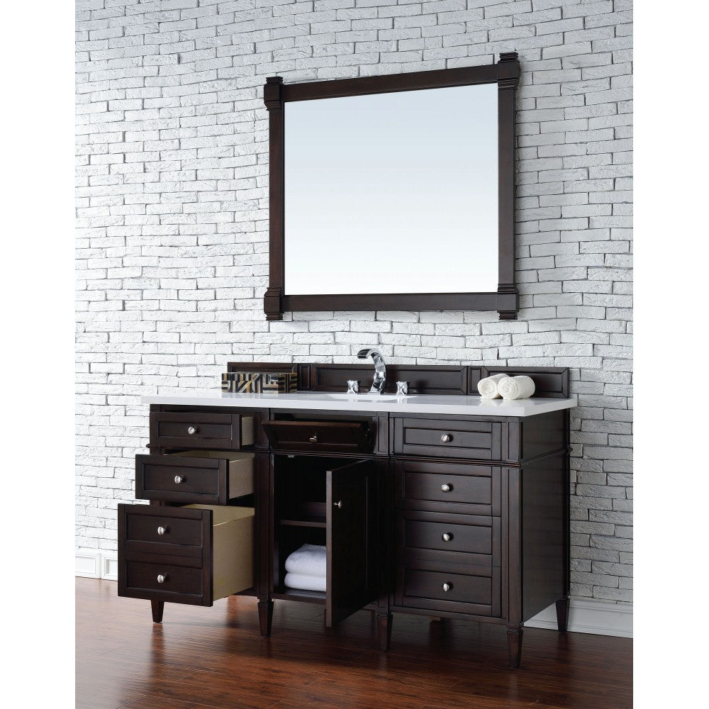 Brittany 60" Burnished Mahogany Single Vanity w/ 3 CM Classic White Quartz Top