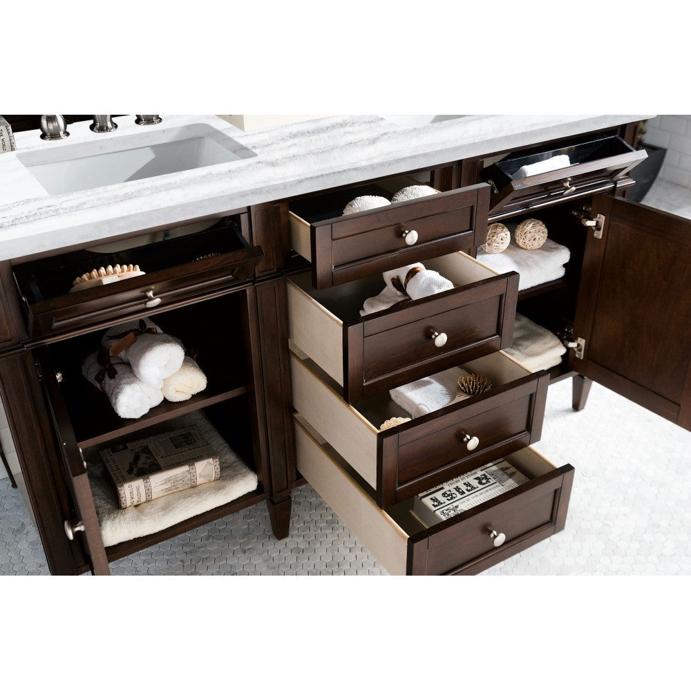 Brittany 60" Mahogany Double Vanity w/3 CM Arctic Fall Solid Surface Top