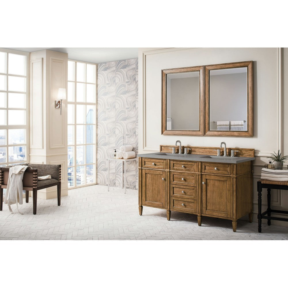 Brittany 60" Saddle Brown Double Vanity w/ 3 CM Gray Expo Quartz Top