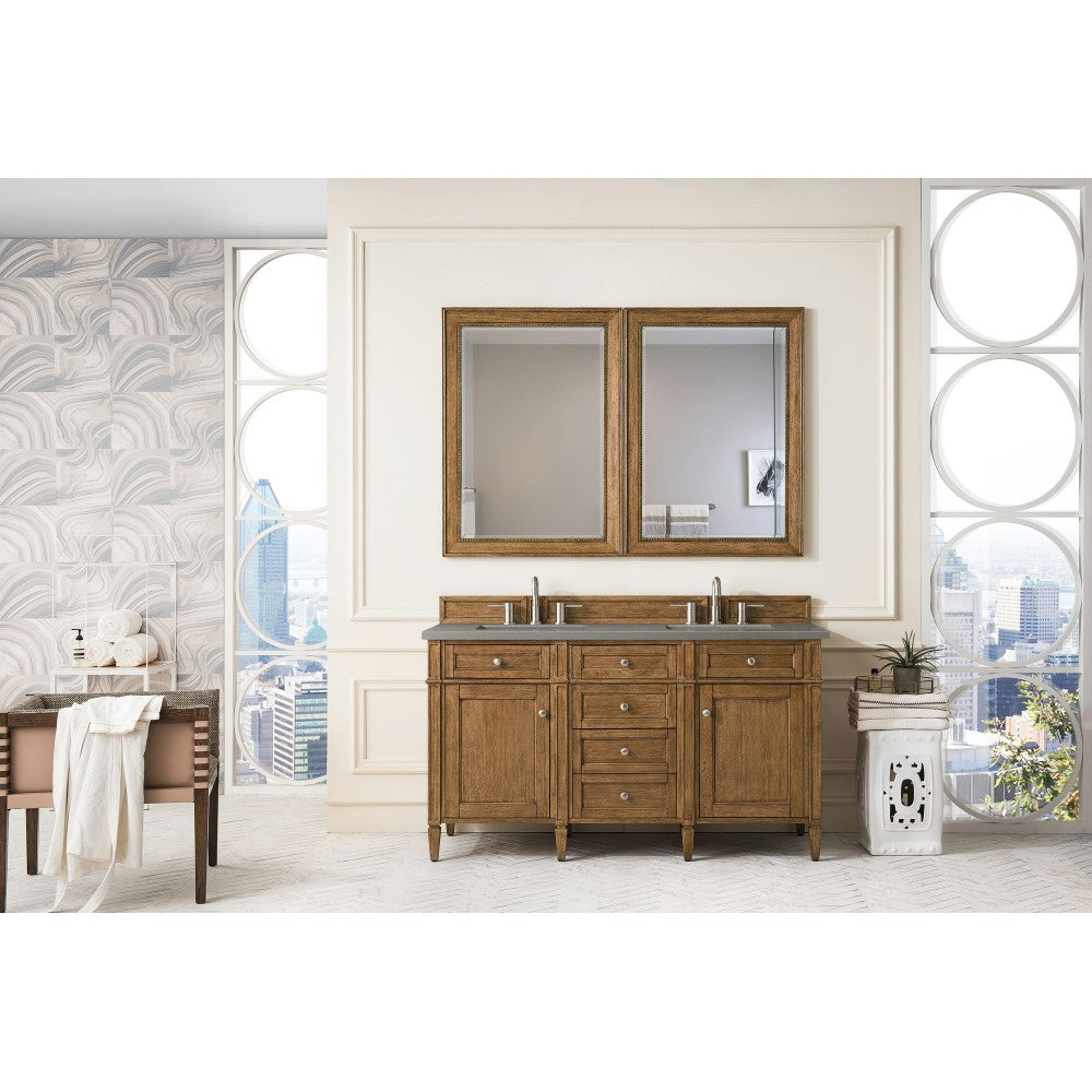 Brittany 60" Saddle Brown Double Vanity w/ 3 CM Gray Expo Quartz Top