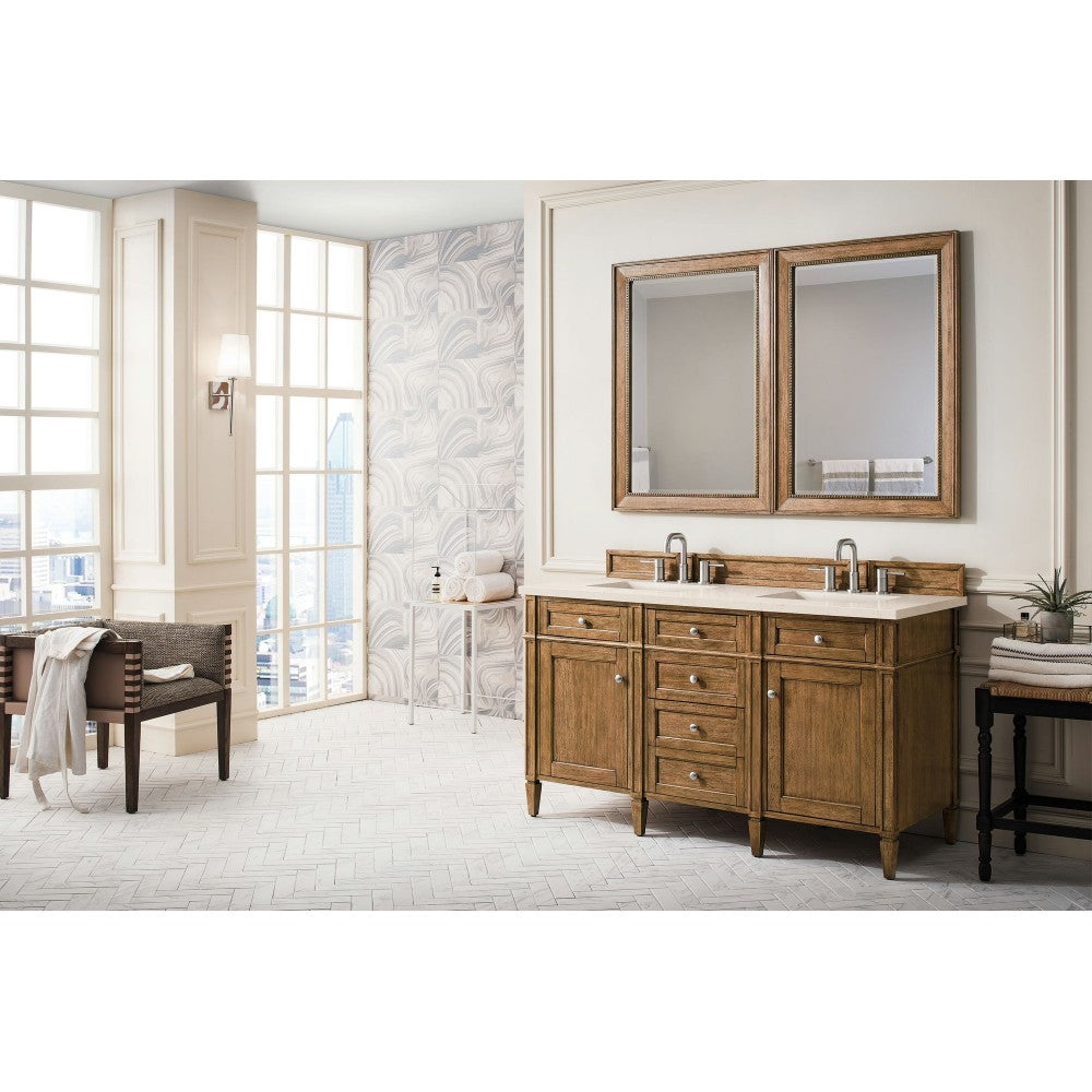 Brittany 60" Saddle Brown Double Vanity w/ 3 CM Eternal Marfil Quartz Top