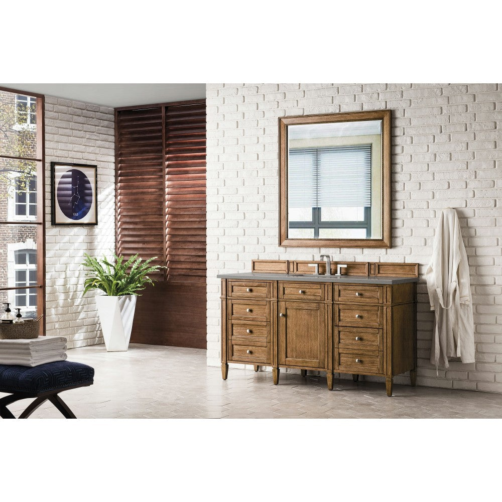 Brittany 60" Saddle Brown Single Vanity w/ 3 CM Gray Expo Quartz Top