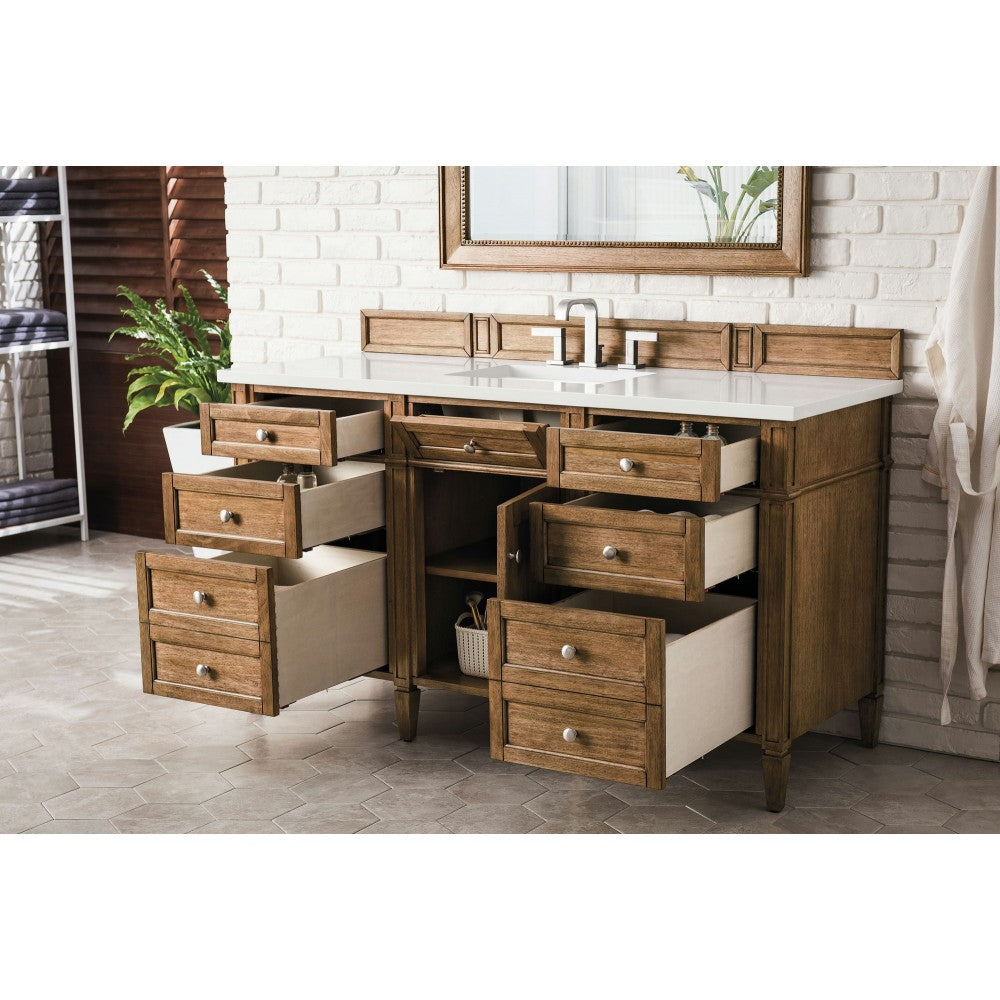 Brittany 60" Saddle Brown Single Vanity w/ 3 CM Classic White Quartz Top