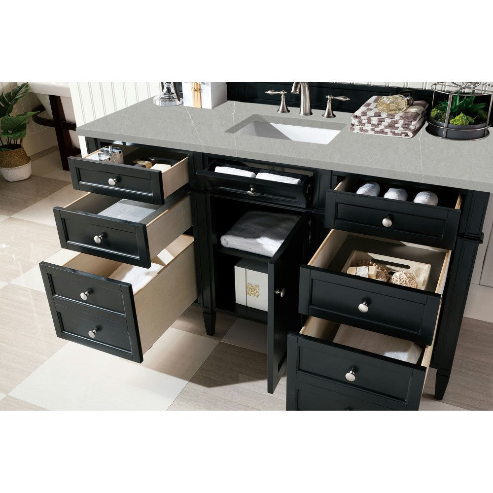 Brittany 60" Single Vanity, Black Onyx, w/ 3 CM Eternal Serena Quartz Top