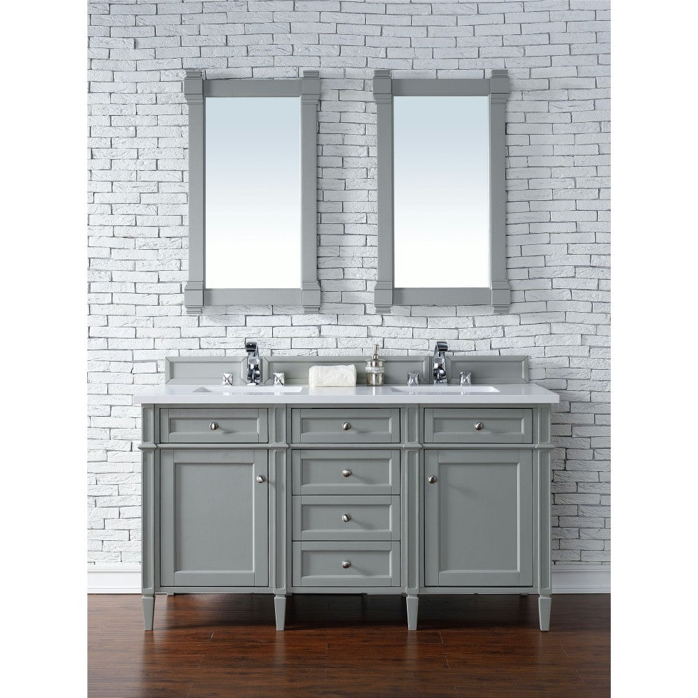 Brittany 60" Urban Gray Double Vanity w/ 3 CM Classic White Quartz Top