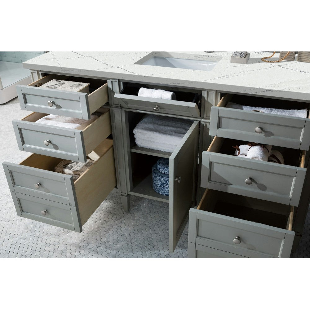 Brittany 60" Urban Gray Single Vanity w/ 3 CM Ethereal Noctis Quartz Top