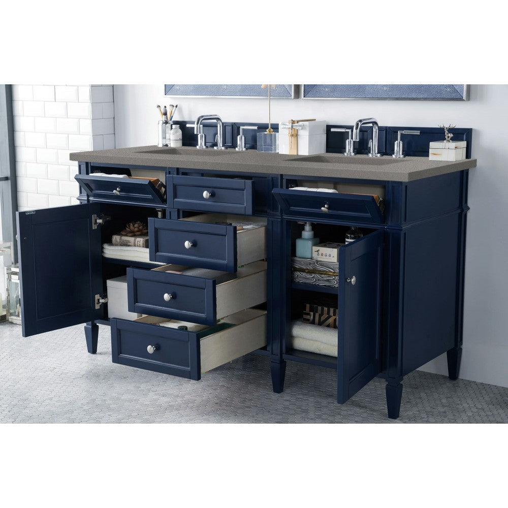 Brittany 60" Victory Blue Double Vanity w/ 3 CM Gray Expo Quartz Top