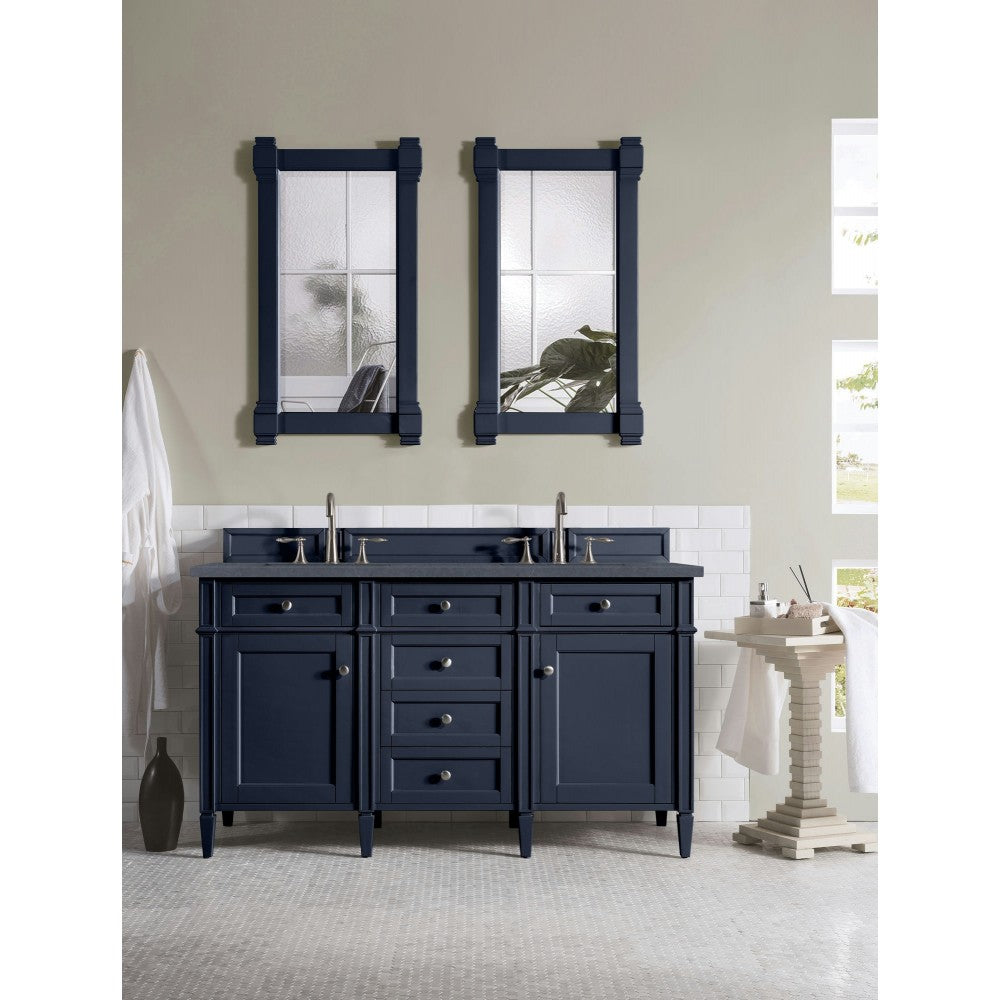 Brittany 60" Victory Blue Double Vanity w/ 3 CM Charcoal Soapstone Quartz Top