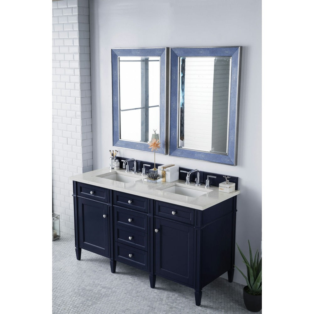 Brittany 60" Victory Blue Double Vanity w/ 3 CM Eternal Jasmine Pearl Quartz Top