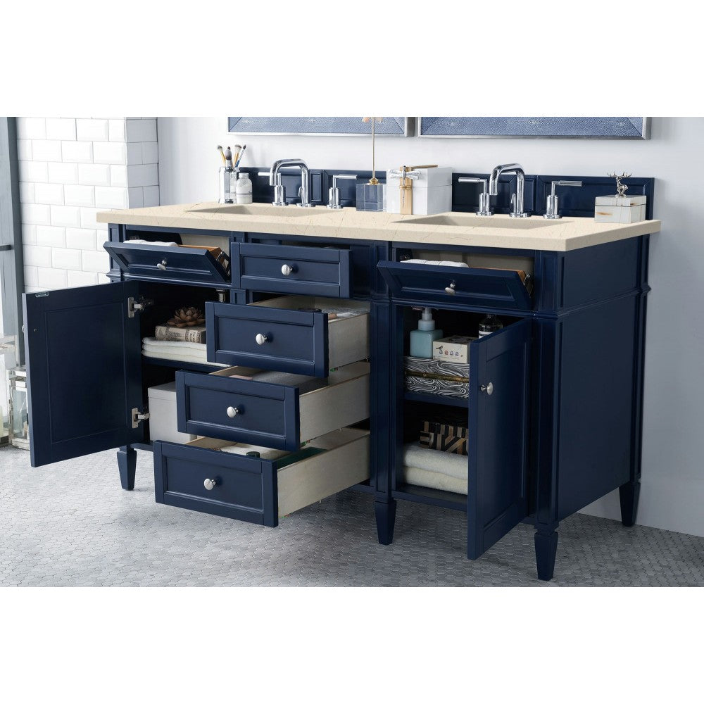 Brittany 60" Victory Blue Double Vanity w/ 3 CM Eternal Marfil Quartz Top