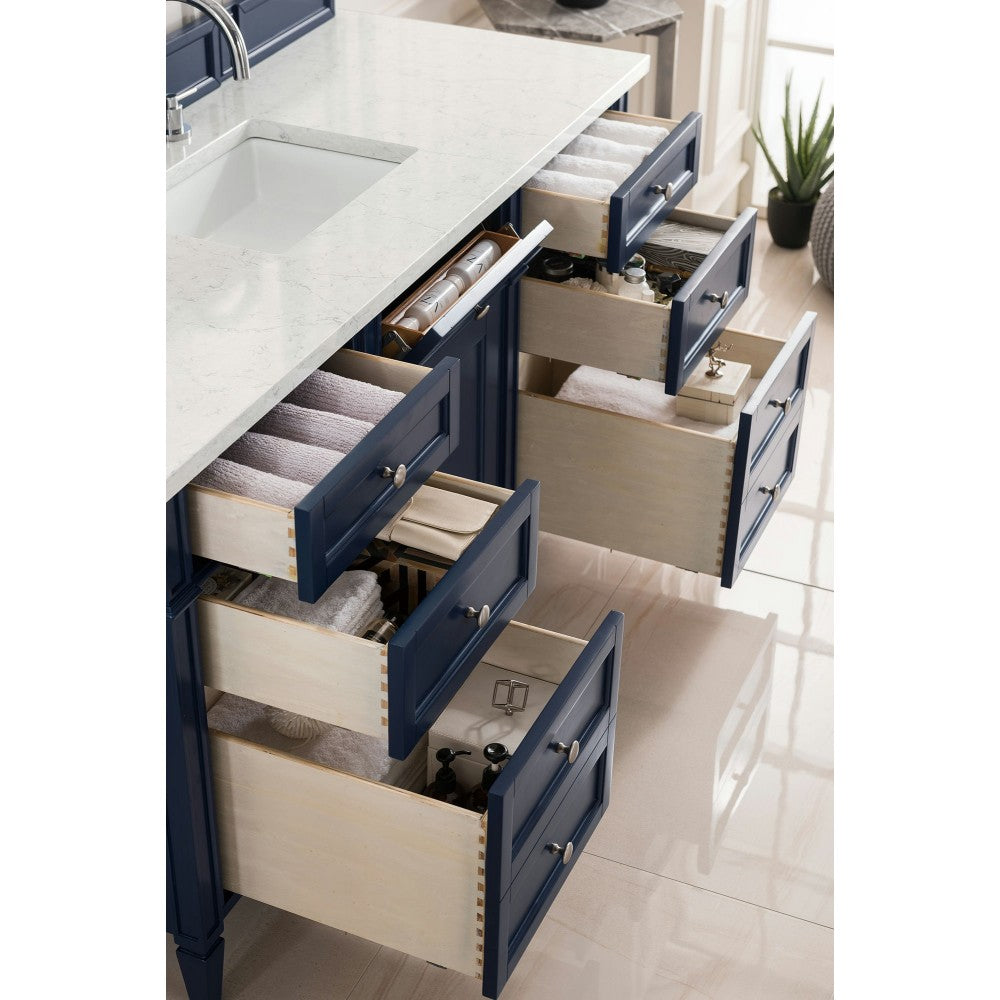 Brittany 60" Victory Blue Single Vanity w/ 3 CM Eternal Jasmine Pearl Quartz Top