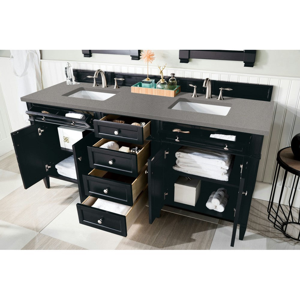 Brittany 72" Black Onyx Double Vanity w/ 3 CM Gray Expo Quartz Top