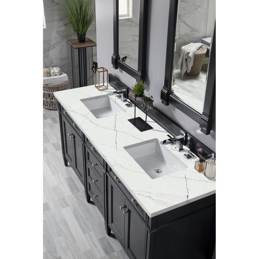 Brittany 72" Black Onyx Double Vanity w/ 3 CM Ethereal Noctis Quartz Top