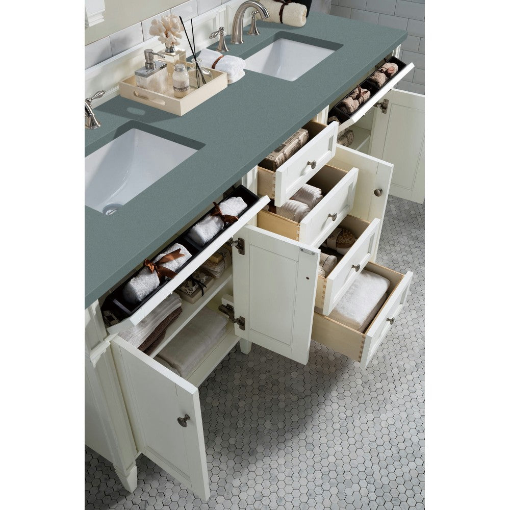Brittany 72" Bright White Double Vanity w/ 3 CM Cala Blue Quartz Top