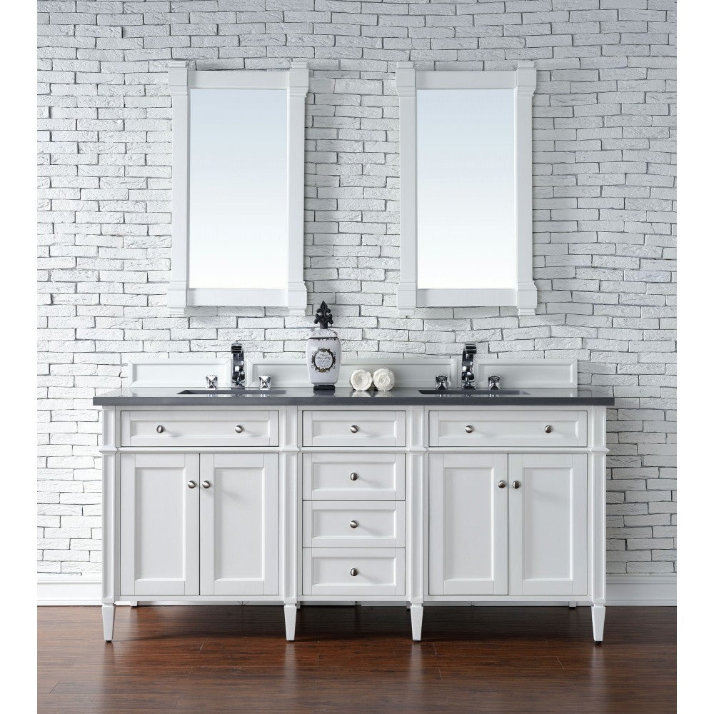 Brittany 72" Bright White Double Vanity w/ 3 CM Charcoal Soapstone Quartz Top