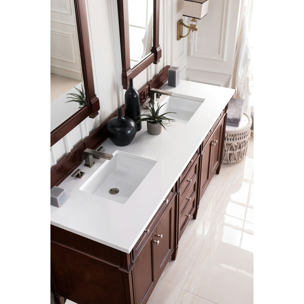 Brittany 72" Burnished Mahogany Double Vanity w/ 3 CM Classic White Quartz Top