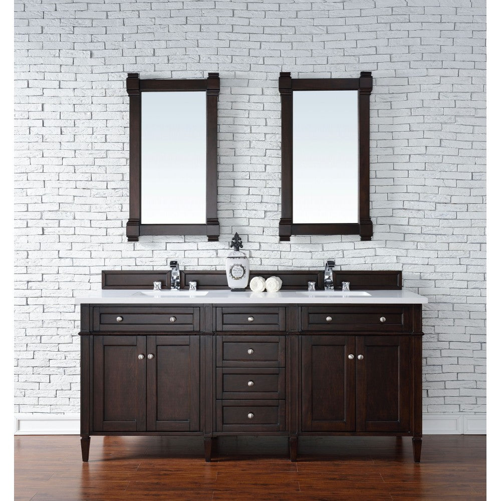 Brittany 72" Burnished Mahogany Double Vanity w/ 3 CM Classic White Quartz Top