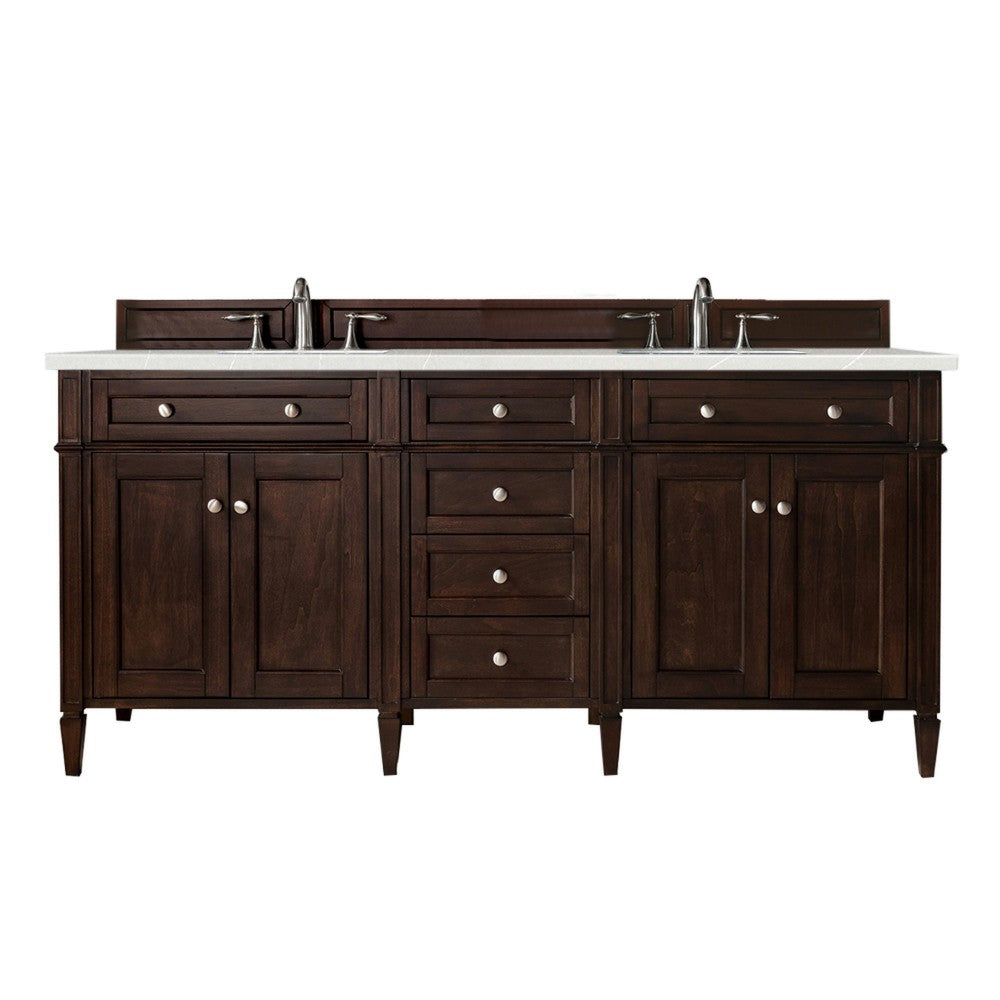 Brittany 72" Burnished Mahogany Double Vanity w/ 3 CM Eternal Serena Quartz Top