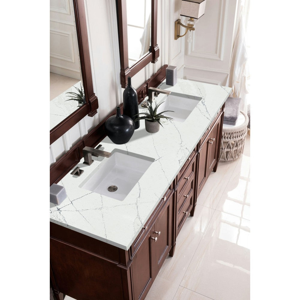 Brittany 72" Burnished Mahogany Double Vanity w/ 3 CM Ethereal Noctis Quartz Top
