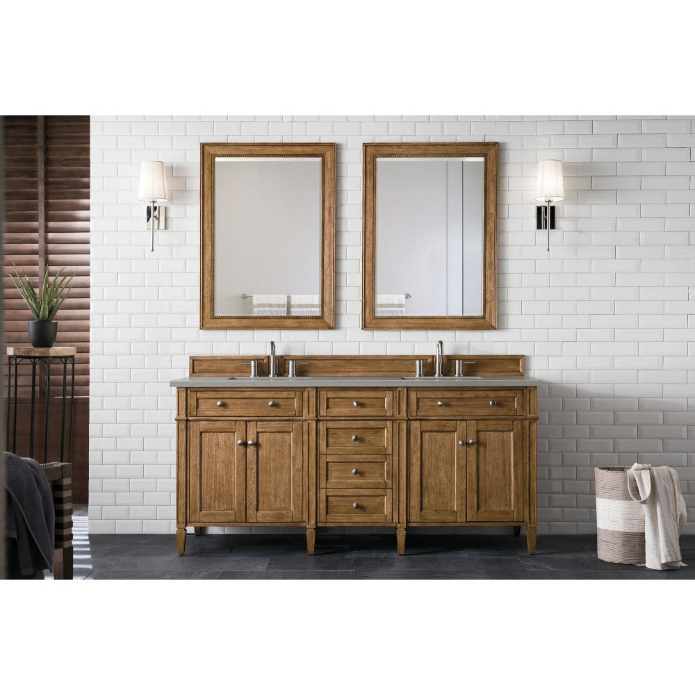 Brittany 72" Saddle Brown Double Vanity w/ 3 CM Gray Expo Quartz Top