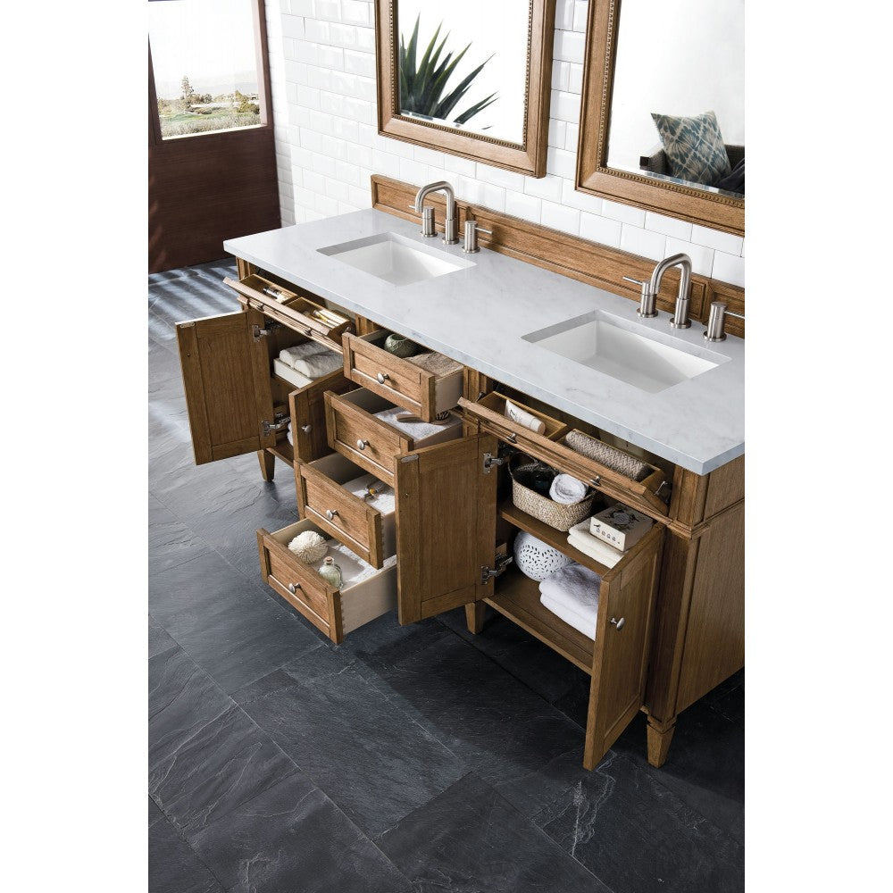 Brittany 72" Saddle Brown Double Vanity w/ 3 CM Arctic Fall Solid Surface Top