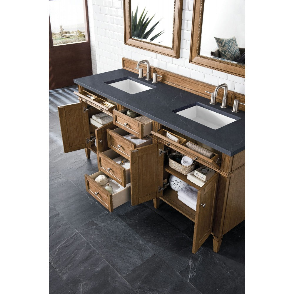 Brittany 72" Saddle Brown Double Vanity w/ 3 CM Charcoal Soapstone Quartz Top