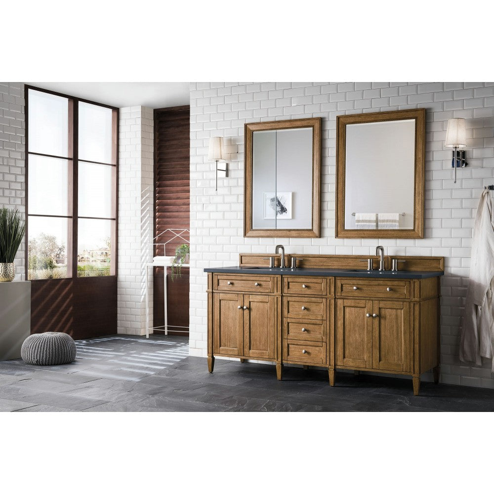 Brittany 72" Saddle Brown Double Vanity w/ 3 CM Charcoal Soapstone Quartz Top