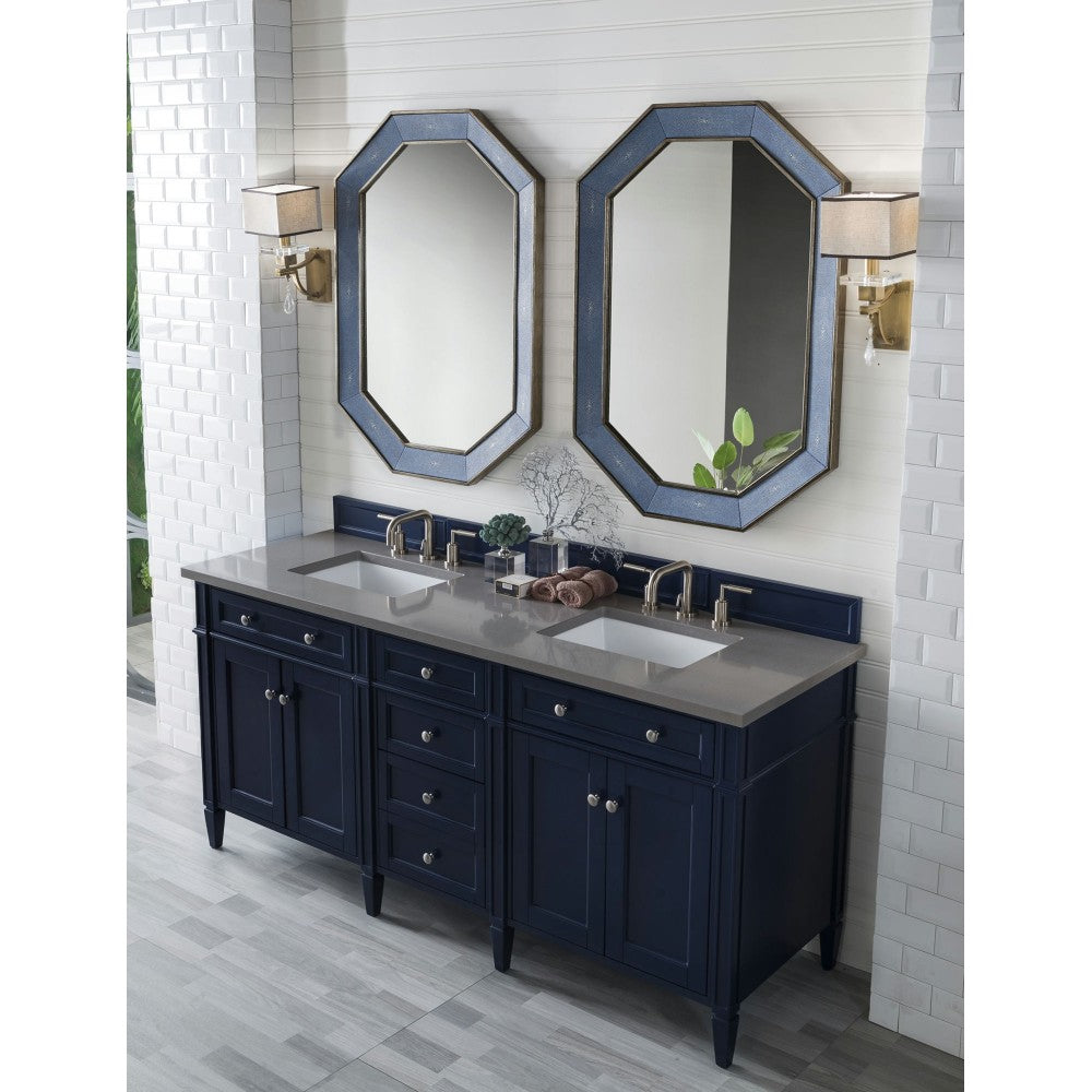 Brittany 72" Victory Blue Double Vanity w/ 3 CM Gray Expo Quartz Top