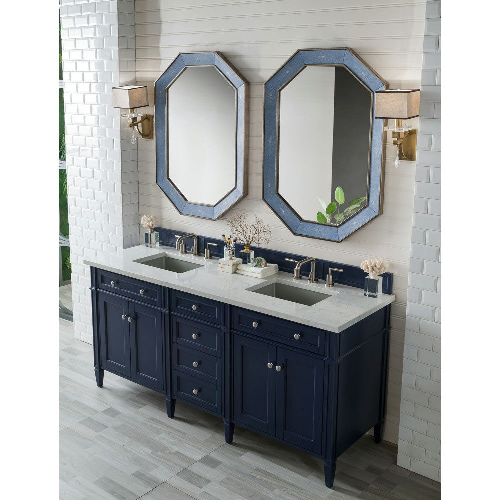 Brittany 72" Victory Blue Double Vanity w/ 3 CM Eternal Jasmine Pearl Quartz Top