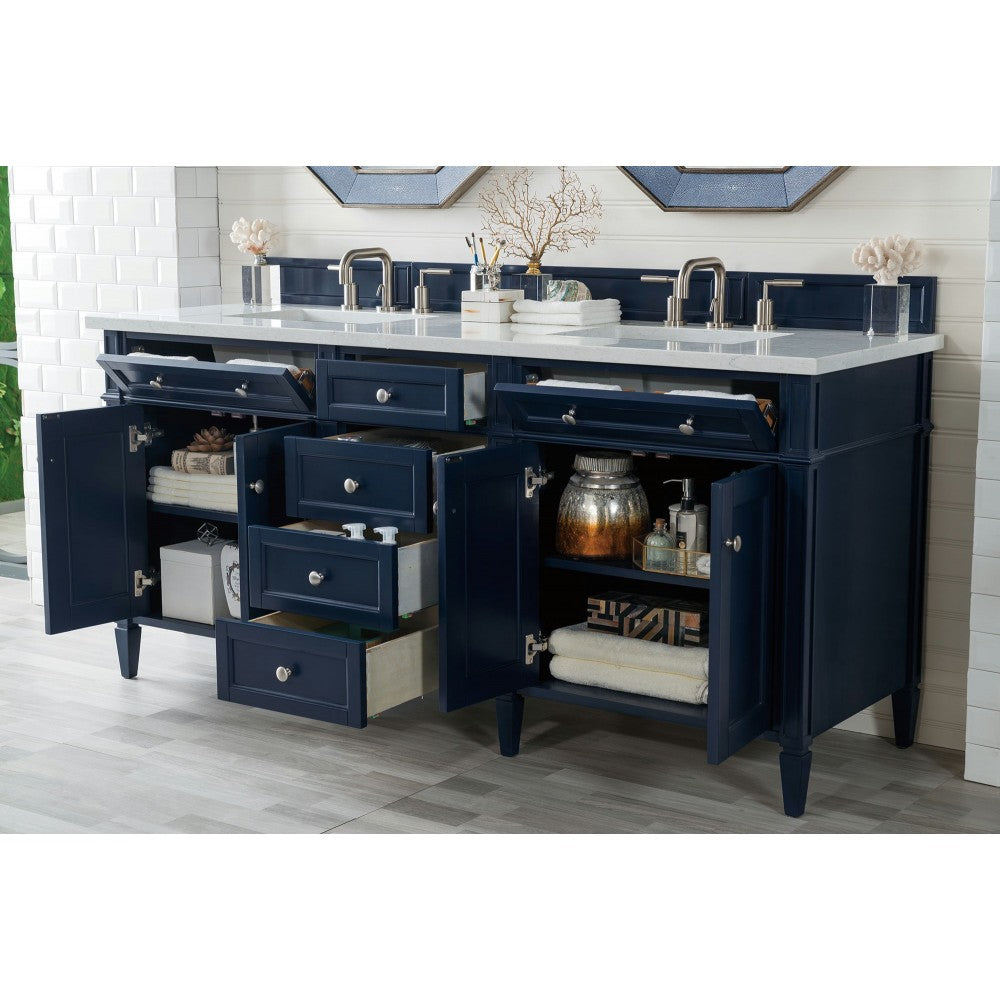 Brittany 72" Victory Blue Double Vanity w/ 3 CM Eternal Jasmine Pearl Quartz Top