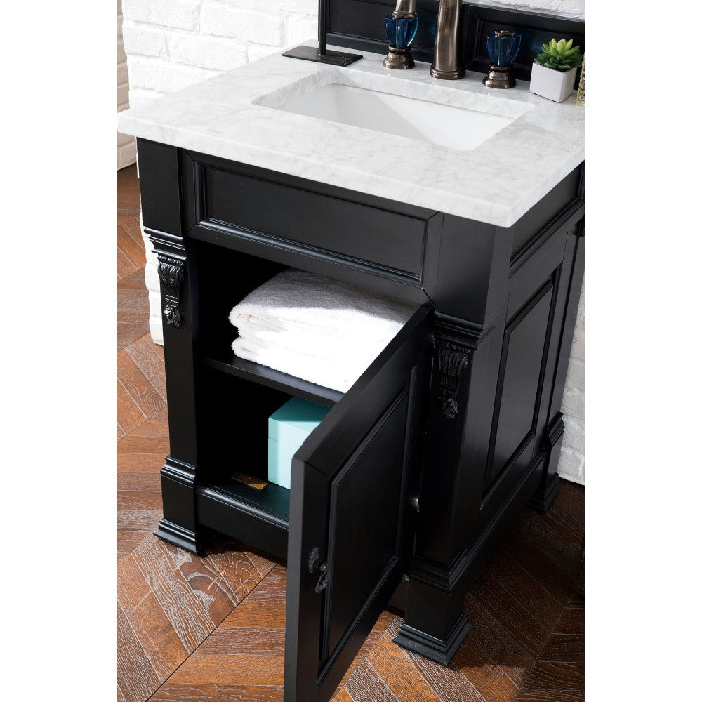 Brookfield 26" Single Vanity, Antique Black w/ 3 CM Carrara Marble Top