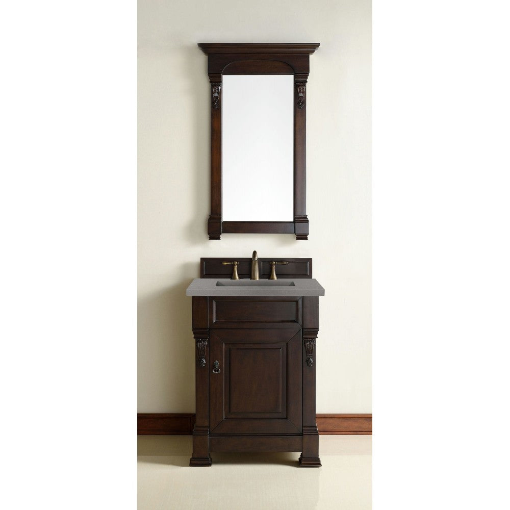 Brookfield 26" Single Vanity, Burnished Mahogany w/ 3 CM Gray Expo Quartz Top