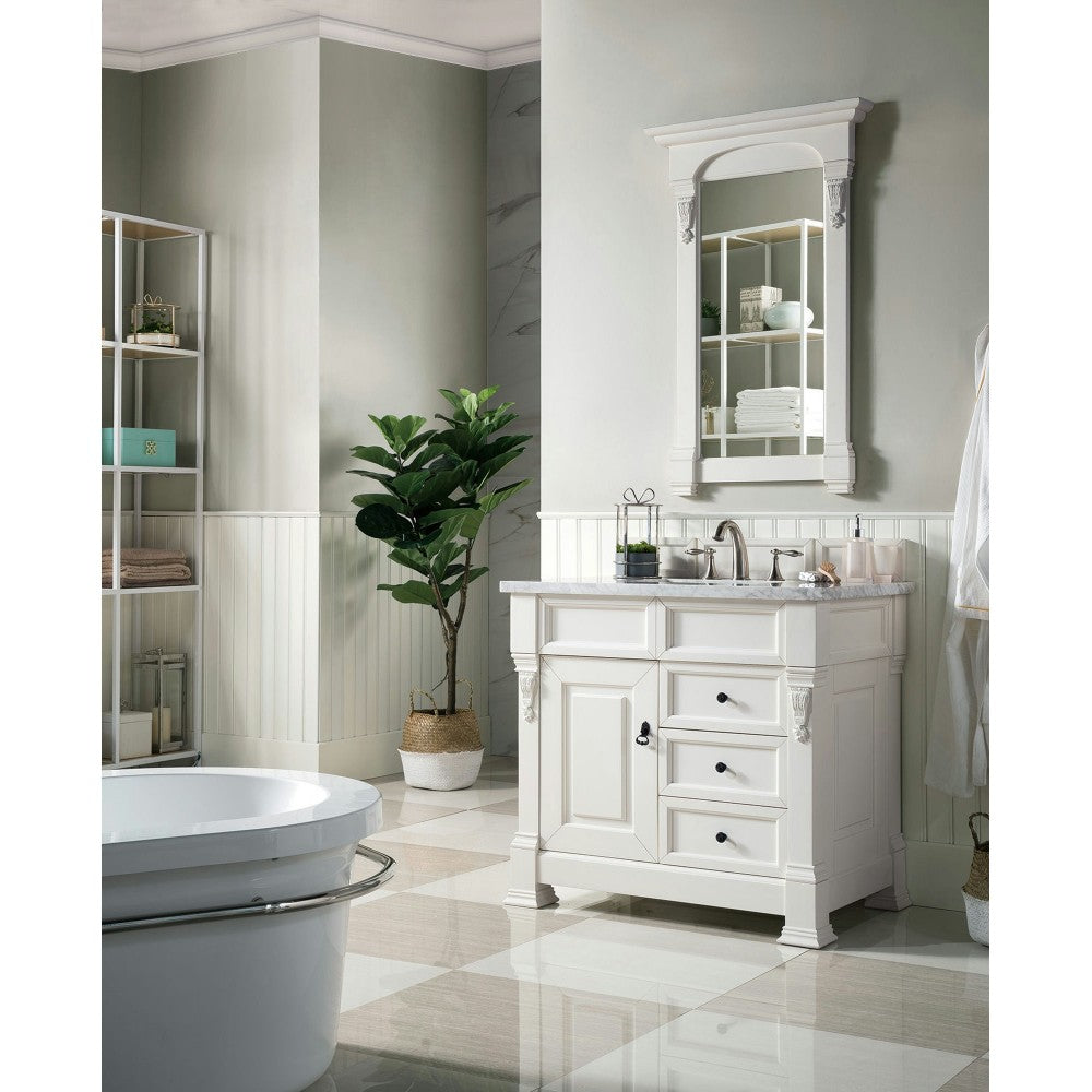 Brookfield 36" Single Vanity, Bright White w/ 3 CM Carrara Marble Top