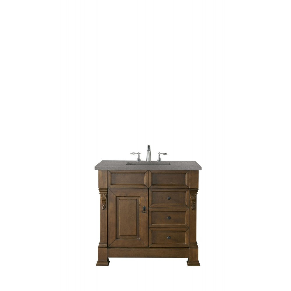 Brookfield 36" Single Vanity, Country Oak w/ 3 CM Gray Expo Quartz Top