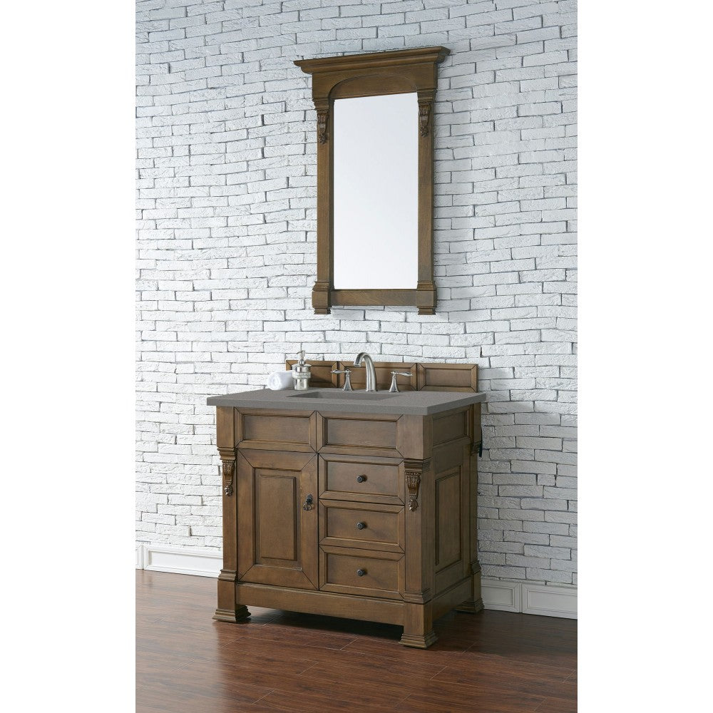 Brookfield 36" Single Vanity, Country Oak w/ 3 CM Gray Expo Quartz Top
