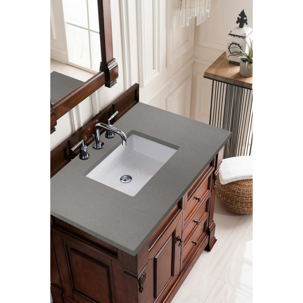 Brookfield 36" Single Vanity, Warm Cherry w/ 3 CM Gray Expo Quartz Top