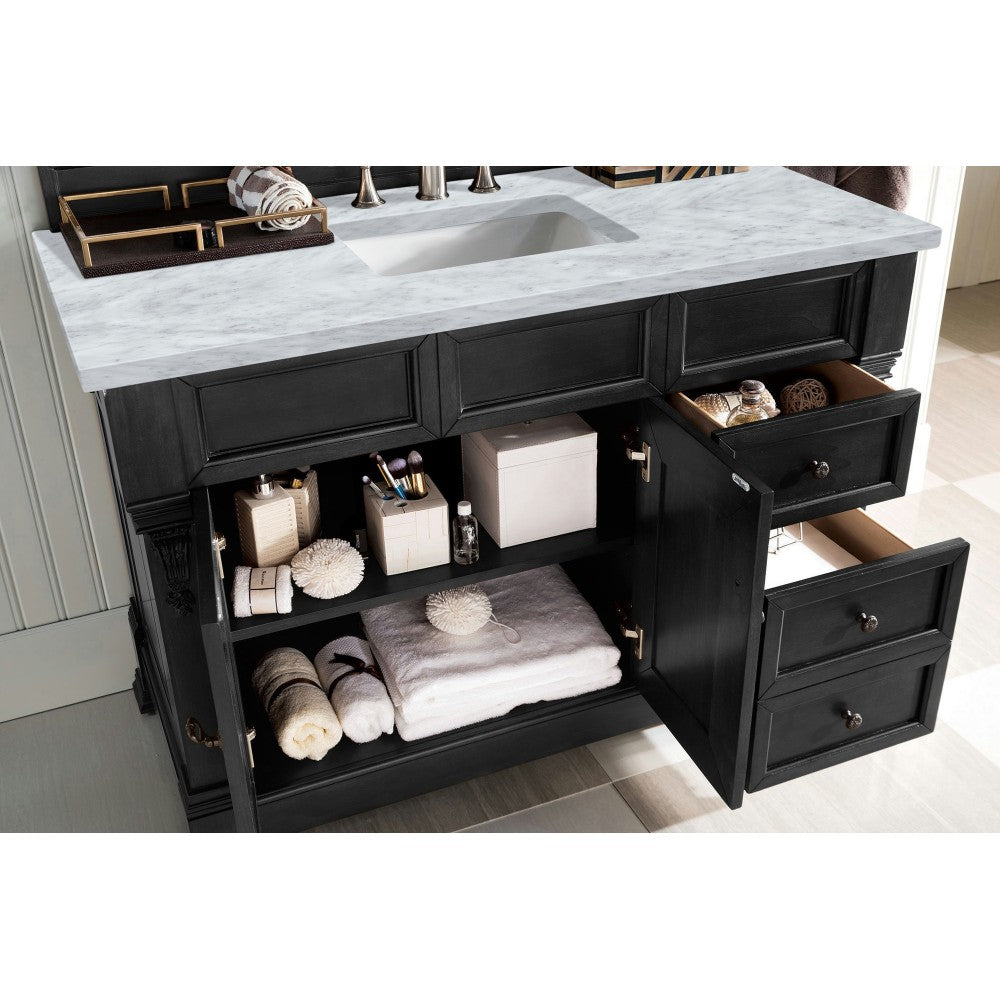 Brookfield 48" Single Vanity, Antique Black w/ 3 CM Carrara Marble Top