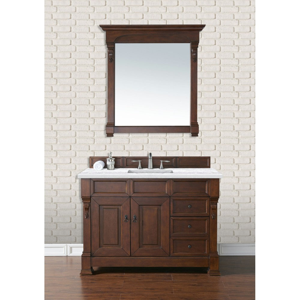 Brookfield 48" Single Vanity, Warm Cherry w/ 3 CM Arctic Fall Solid Surface Top