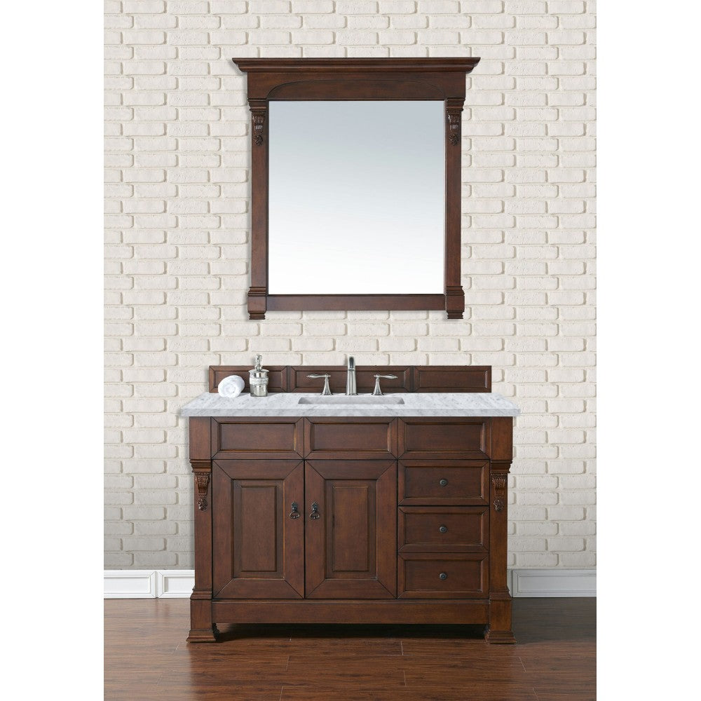 Brookfield 48" Single Vanity, Warm Cherry w/ 3 CM Carrara Marble Top