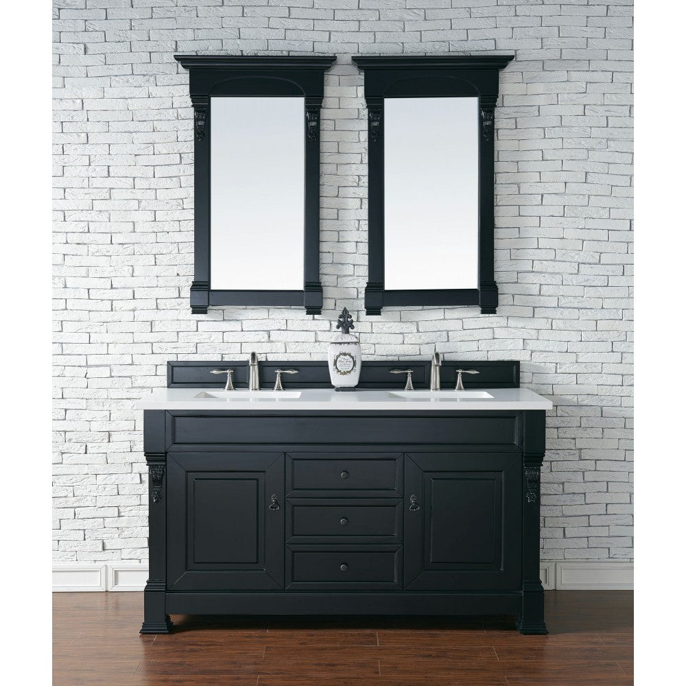 Brookfield 60" Double Vanity, Antique Black w/ 3 CM Classic White Quartz Top