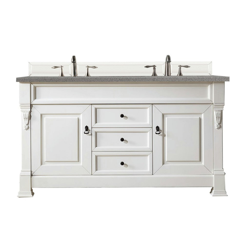 Brookfield 60" Double Vanity, Bright White w/ 3 CM Gray Expo Quartz Top