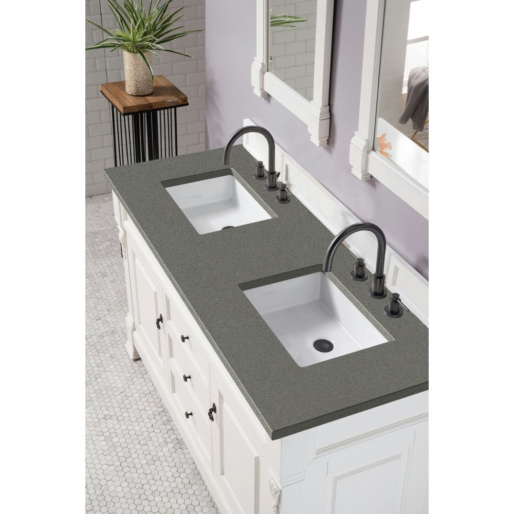 Brookfield 60" Double Vanity, Bright White w/ 3 CM Gray Expo Quartz Top