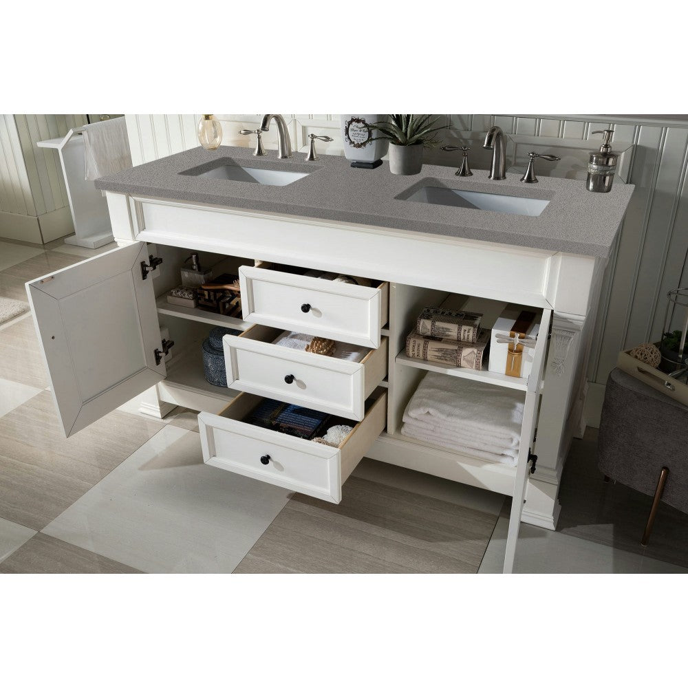 Brookfield 60" Double Vanity, Bright White w/ 3 CM Gray Expo Quartz Top