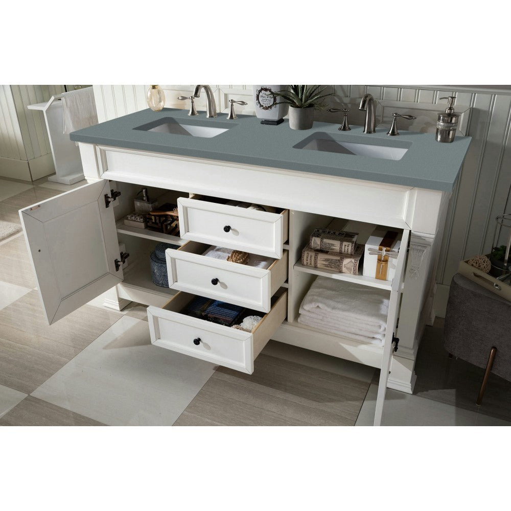 Brookfield 60" Double Vanity, Bright White w/ 3 CM Cala Blue Quartz Top