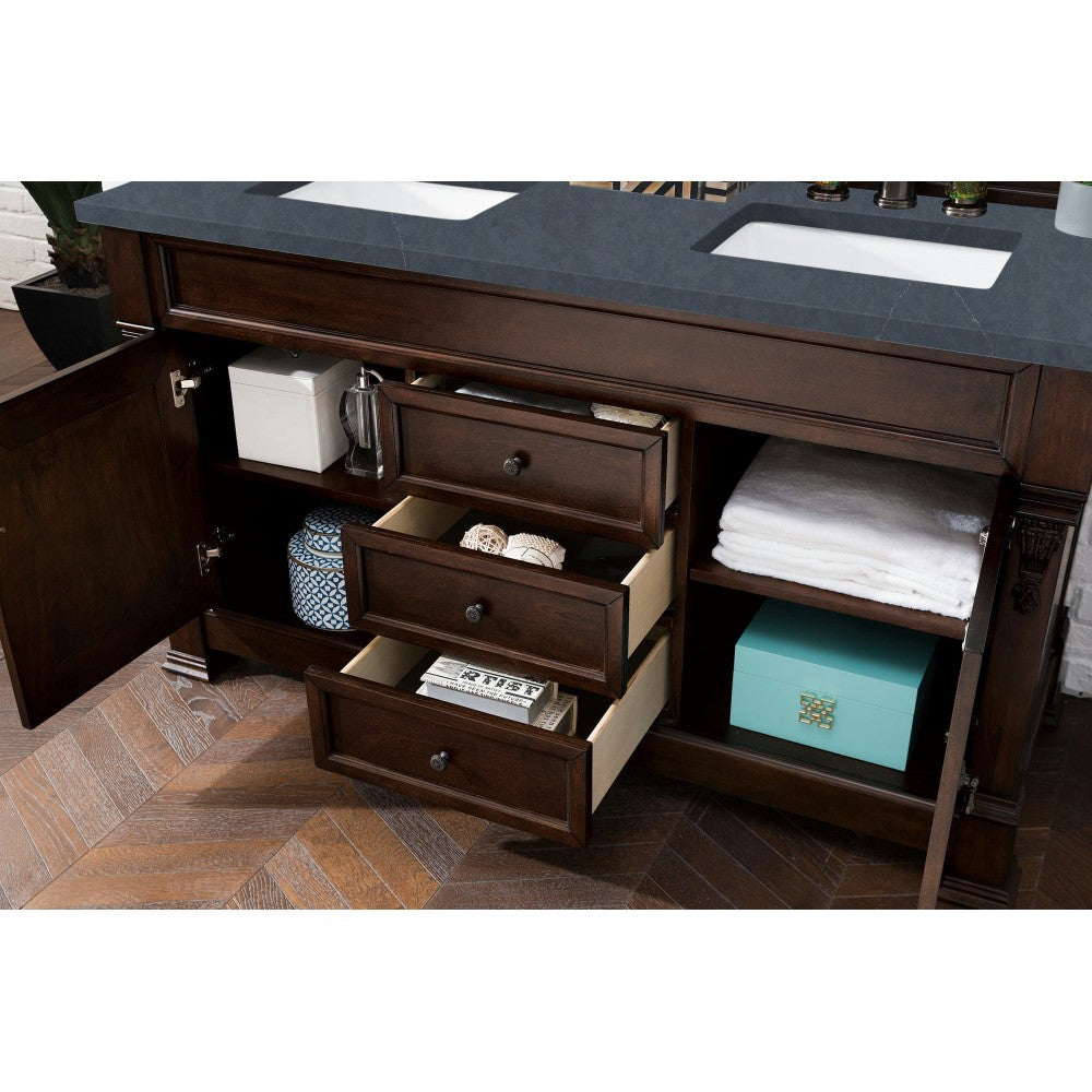 Brookfield 60" Double Vanity Mahogany w/3 CM Charcoal Soapstone Quartz Top