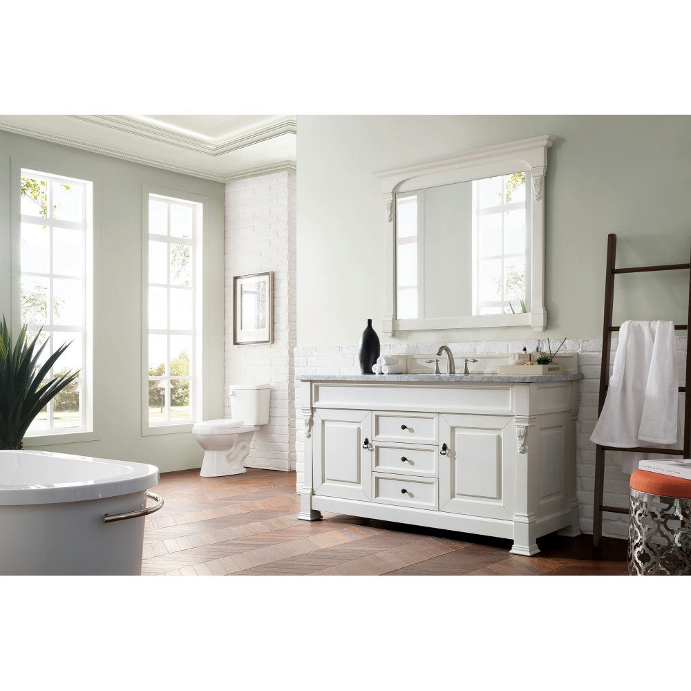 Brookfield 60" Single Vanity, Bright White w/ 3 CM Carrara Marble Top