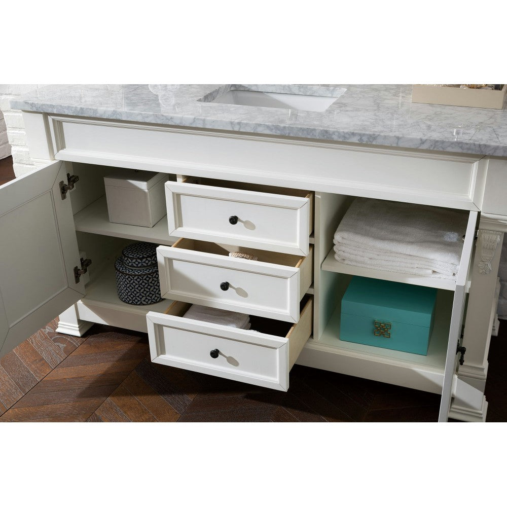 Brookfield 60" Single Vanity, Bright White w/ 3 CM Carrara Marble Top